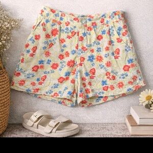 Liz Claiborne Yellow Floral Bermuda Shorts with Red & Blue Flowers
